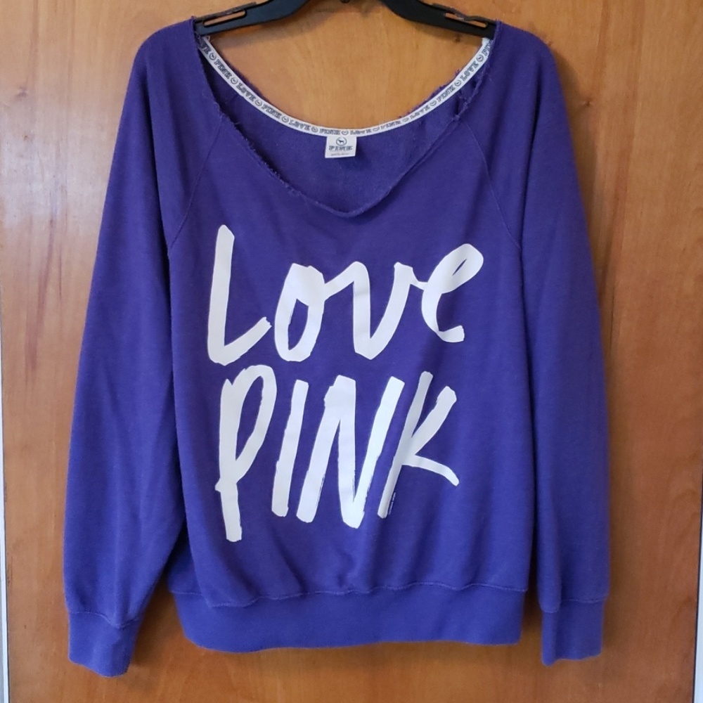 "LOVE PINK" purple off the shoulder sweater💜